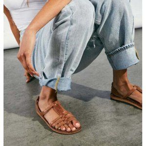 NEW Free People Minda BROWN Women's Tessa Woven Leather Flat Sandal US 7 EU 38